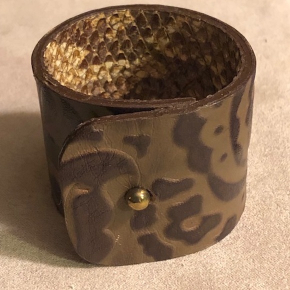 Brown Leather/Python Reversible Cuff - Picture 1 of 4